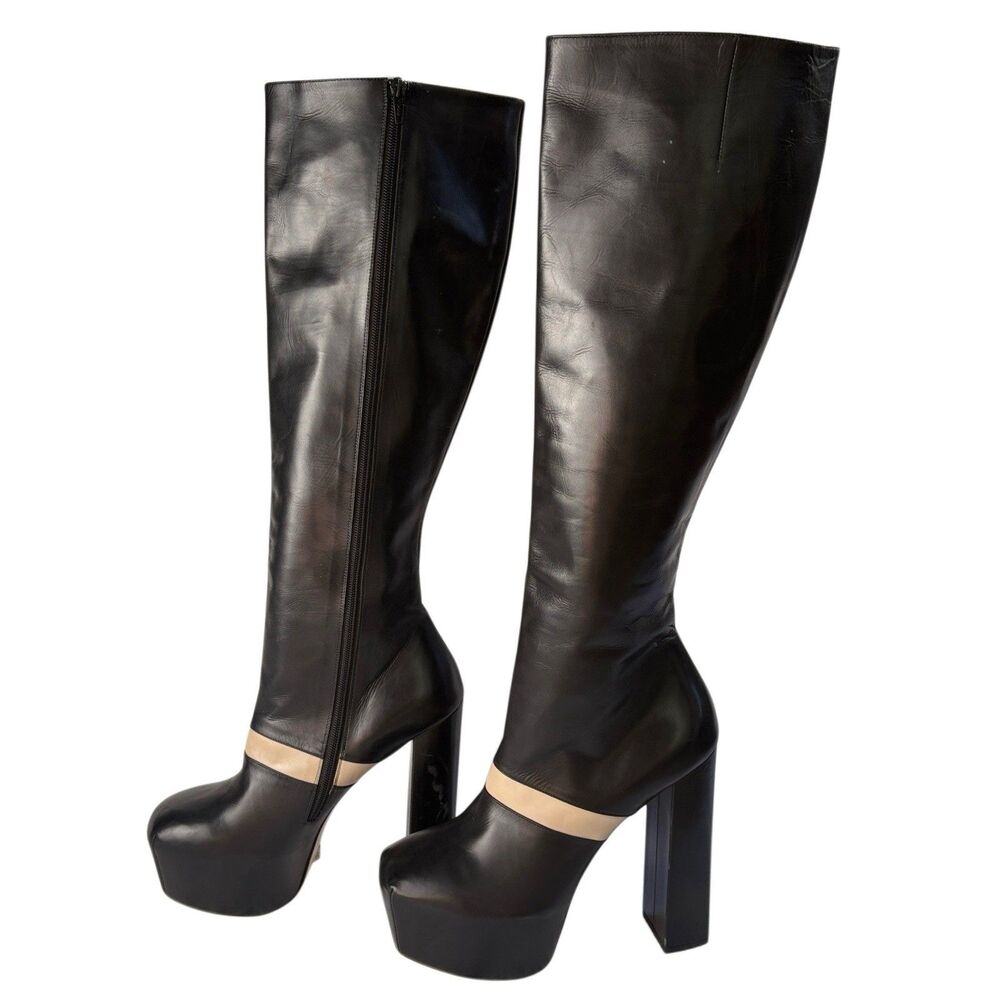 Ruthie Davis Boots Size 41 Tall Black Heels Platform Made in Italy Zip 6" Heel